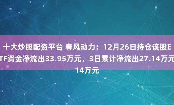 十大炒股配资平台 春风动力：12月26日持仓该股ETF资金净流出33.95万元，3日累计净流出27.14万元