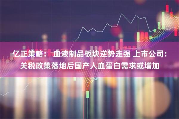 亿正策略： 血液制品板块逆势走强 上市公司：关税政策落地后国产人血蛋白需求或增加